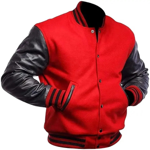 OEM Custom Leather Sleeve Cropped Baseball Jacket Plus Size Chain Chenille Embroidery Vintage Letterman Varsity Jacket for <b>Men</b> - Product Image 2