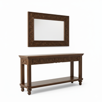 Console moderne en bois massif avec rangement à hauteur réglable, miroir inclus, design artisanal durable pour salon et entrée