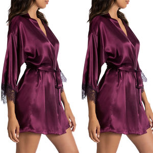 Robe de chambre longue en satin de soie pour femme, style kimono, lingerie sexy, couleur unie, haute qualité, douce et respirante, idéale pour l'été et le printemps - Product Image 5