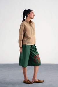 Women Embroidered Cotton Kurta Green Midi Length Loose Fit Traditional Indian Pakistani Style Casual Wear - Product Image 2