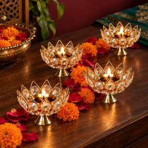 Diya Akhand Rond en Cristal pour Puja, Lampe à Huile Décorative Diwali pour Salle de Prière Hindoue, Élégant Diya en Cristal pour la Décoration du Temple à Domicile - Product Image 5