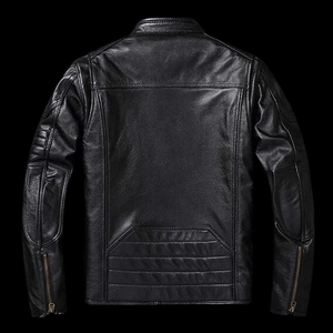 Men's Vintage Biker PU Leather Grain Textured Turtleneck Collar Retro Motorcycle Style Casual Winter Zipper OEM Service Coat - Product Image 2
