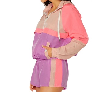 Custom Women's Lightweight Nylon Track <b>Set</b> Custom Full Zipper Windbreaker Shorts with Solid Pattern Decoration Multi-Color Track - Product Image 2