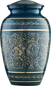 Urne funéraire de luxe de style européen, bleue à motifs floraux, en métal fait main, pour cendres d'adultes, motif doré, design personnalisable, 220 cm³ - Product Image 4