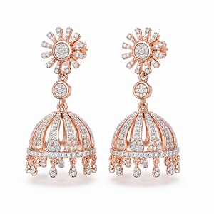 Pendientes de Diamantes Roy Diamond RE 138 en Oro Rosa, Joyería de Lujo para Mujer, Diseño de Flor con Engaste de Puntas, Chapado en Oro de 18K - Product Image 3