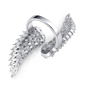 Bague en argent sterling 925 avec diamant, design d'ailes de luxe personnalisé, bague en or blanc 14 carats, bague en diamant originale pour femmes et hommes - Product Image 3