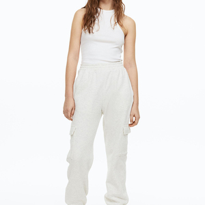Pantalon de survêtement ample taille haute en molleton uni avec logo personnalisé pour femme - Product Image 1