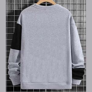 Sweat-shirt homme slim fit à col rond, manches longues, tricoté, décontracté, gris et noir, avec logo imprimé numériquement sur le devant, pour l'automne - Product Image 3