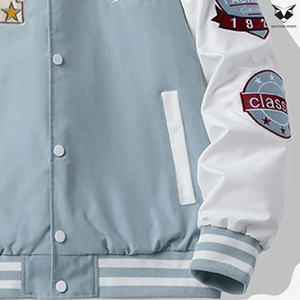 Chaqueta Varsity para Hombre con Diseño de Letras y Rayas, Bloques de Color, Estilo Rave, con Logotipo Personalizado y Talla a Medida, Chaquetas Varsity de Béisbol Universitario - Product Image 5