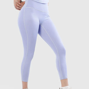 High Waisted Seamless <b>Women</b> Compression <b>Crop</b> Length Fitness Slim Tight Elastic Material Stretchable Sweat Wicking <b>Leggings</b> - Product Image 6