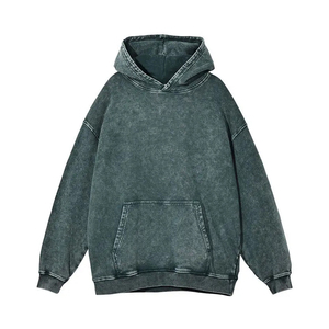 Custom Warm Mens Winter Acid Washed Hoodie <b>Quilted</b> Lined Thermal Sweatshirt Thick Casual Streetwear Pullover Factory <b>Hoodies</b> - Product Image 1