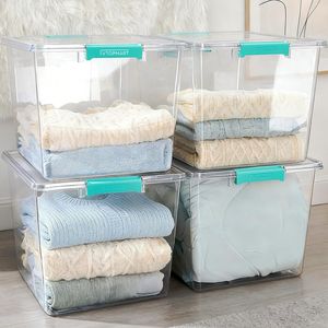 Set di 4 Contenitori Trasparenti da 72 QT con Coperchi, Scatole Impilabili Grandi con Chiusura per Organizzare Vestiti - Product Image 1