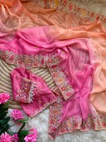 Sari en satin spécial festival, sari en satin royal avec broderie, sari en satin classique de créateur, sari en satin élégant pour soirée