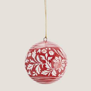 Boule de Noël suspendue en papier mâché du Cachemire, peinte à la main, motif floral, ornement de Noël rouge, ornement suspendu en papier mâché floral - Product Image 2