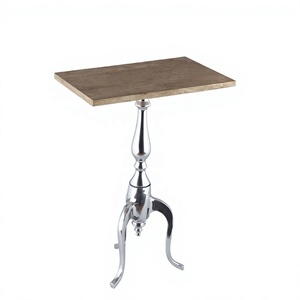 Table basse rectangulaire moderne couleur argent, faite à la main, écologique, plateau en bois de manguier, base en aluminium, design à trois pieds, pour la maison - Product Image 1