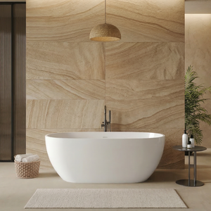 Baignoire autoportante en acrylique FW-7761-59 - Design ovale moderne avec drain central pour salle de bain - Product Image 5