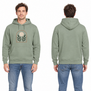 Men's <b>Light</b> Green Hoodie With <b>Leaf</b> And Sun Print Regular Fit Casual Pullover Front Logo Design - Product Image 3