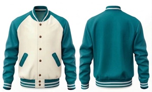 Veste varsity pour homme en menthe et crème avec boutons marron, coupe classique, vêtement décontracté pour l'automne - Product Image 5