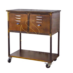 Indian Designer Handcrafted Iron <b>Trolley</b> Sideboard Industrial Style for <b>Hotels</b> Restaurants Living Room Use Durable Metal - Product Image 1