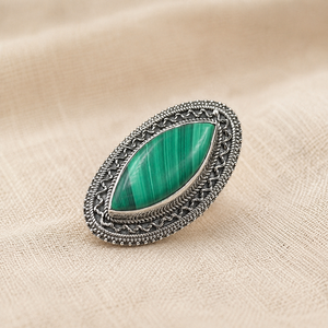 Natural Malachite Marquise Cut Sterling <b>Silver</b> Rose Gold Plated Boho <b>Statement</b> <b>Ring</b> for Women - Product Image 5