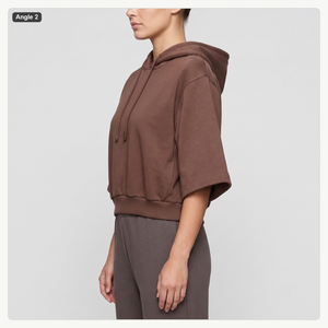 Sudadera con capucha extragrande OEM al por mayor para mujer, de manga corta, de felpa francesa gruesa, con cremallera, lentejuelas y logotipo personalizado, color marrón. - Product Image 3