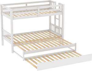 Cadre de lit double en pin massif durable avec barrière de sécurité, lit gigogne et 3 tiroirs, style traditionnel pour chambre d'adolescent ou chambre d'amis, marque TNT - Product Image 5