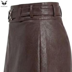 Minifalda de Moda Urbana para Mujer 2026, Estilo A-Line, Color Café, Cintura Alta, PU, Ecológica y Duradera - Product Image 4