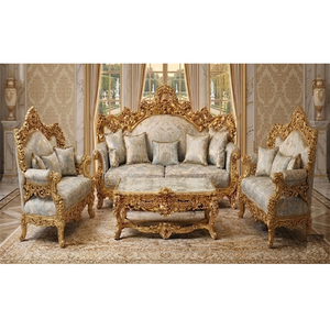 Ensemble de canapés sculptés en feuilles dorées de style arabe-persan, classique, 7 places, meubles de salon, acheter un ensemble de canapés sur mesure pour la maison, USA - Product Image 1