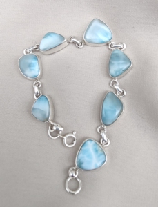 925 Sterling <b>Silver</b> Larimar <b>Bracelet</b> Trillion Shape Bezel Link Natural Blue Gemstone <b>Bracelet</b> Handmade Jewelry Wholesale Jewelry - Product Image 2