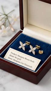 Marquise Cut Moissanite Flower <b>Stud</b> <b>Earrings</b> 925 Sterling <b>Silver</b> Gold Plated Claw <b>Set</b> for Women Wedding Party - Product Image 3