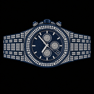 Reloj Cronógrafo Azul Marino con Incrustaciones de Piedras, Brazalete Completo con Piedras, Estilo Hip Hop de Lujo, Diseño de Reloj de Pulsera para Hombre - Product Image 3