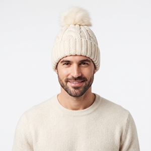 Bonnet d'hiver unisexe en tricot côtelé, doux et chaud, avec pompon en tricot torsadé épais, idéal pour les activités extérieures par temps froid - Product Image 1