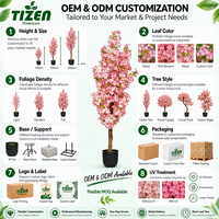 Pohon Bunga Sakura Buatan, Tanaman Pot Bunga Pink Palsu, Daun PE Tahan UV untuk Dekorasi Rumah, Taman, Dalam & Luar Ruangan