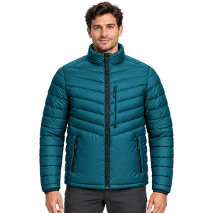 Chaqueta Safari Acolchada Color Verde Azulado para Hombre, Cuello Mao, Cierre de Cremallera, Impermeable, Forro de Algodón, Tela de Lona, Abrigo de Invierno - Product Image 4