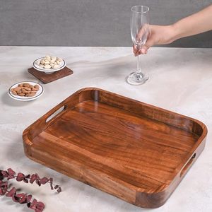 Plateau de service rectangulaire en bois d'acacia, fait main, poli, décoratif, pour fêtes, restaurants, hôtels - Product Image 2