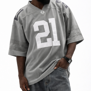 Camiseta Deportiva Oversize Gris de Fútbol Americano con Cuello en V y Estampado Numérico para Hombre, Estilo Urbano, Fabricación OEM de Marca Privada - Product Image 6