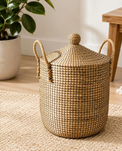 Panier de rangement rond en jonc de mer tressé à la main, moderne, avec poignées, capacité 5 kg, pour salle de bain, placard, chambre d'enfant, décoration intérieure - Product Image 3