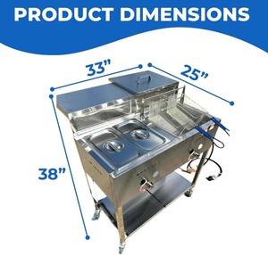 Deep Fryer <b>Cart</b> with 2 Baskets | 3 Gallon Single Tank | 2 Pan Steam Table | Portable 4 Wheel | Stainless Steel | Outdoor Propane - Product Image 2