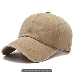 5pcs Solid Color Vintage Washed <b>Baseball</b> <b>Cap</b> Solid Color Khaki Gray Navy Blue <b>Black</b> Wine Red Soft Texture Casual Sports - Product Image 2
