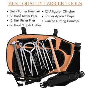 Kit d'outils professionnels de fermeur pour le soin des sabots avec tablier de sécurité, coupe-ongles à sabots, tire-clincheur courbé, testeur de douleur et marteau - Product Image 2