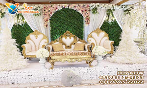 Ensemble de canapés de scène de style impérial pour cérémonie de fiançailles, canapé en bois luxueux style couronne pour décoration de réception, ensemble de canapés de scène style Maharaja - Product Image 3