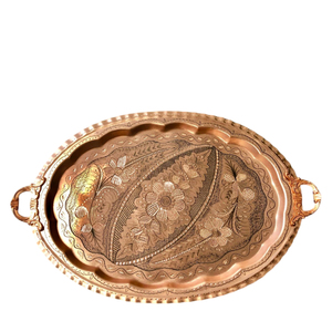 Bandeja de Servir de Cobre Hecha a Mano con Asas, Plato Ovalado Estilo Turco Grabado a Mano, Bandeja Decorativa de Metal de Lujo para Café y Té - Product Image 6