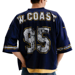 Camiseta Deportiva de Fútbol Americano de Malla Oversize para Hombre, Azul, con Hombros Caídos, Estilo Vintage, con Número, Venta al por Mayor, Personalizada, OEM, Marca Privada - Product Image 3