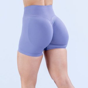 High Waist Asymmetric <b>Mesh</b> Solid Blue Yoga Shorts Seamless Four-Way Stretch Fitness Workout <b>Gym</b> Wear Women's <b>Leggings</b> 220g - Product Image 3