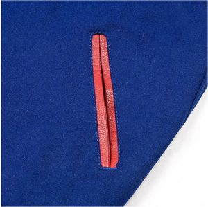 Veste de sport bleue pour homme avec manches en cuir PU rouge, col montant, vêtement décontracté pour l'automne - Product Image 5