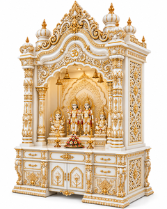 Large White & Gold Ram Darbar Hindu Prayer <b>Temple</b> Hindu Teak Wood Ram Darbar Mandir For Pooja Room <b>Wooden</b> Pooja Home <b>Temple</b> UK - Product Image 4