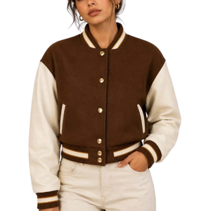 Best Selling Womens Cropped <b>Varsity</b> <b>Jacket</b> Custom Color Button Up Baseball Casual College Fashion Street Wear <b>Jacket</b> - Product Image 1