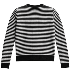 Haut en maille mérinos pour femme, col rond, manches longues, léger, doux, rayé, pull décontracté, couche de base, haut tendance - Product Image 2