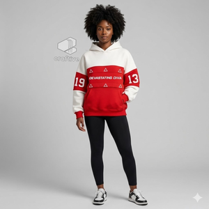Delta |   Sigma |   Sudadera con Capucha para Mujer de la Hermandad Theta, Diseño Color Block Rojo y Blanco, Sudadera Universitaria, Ropa Griega - Product Image 4