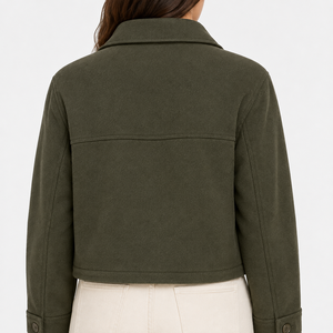 Chaqueta Corta Casual Personalizada para Mujer, Estilo Gabardina, Cierre de Botón, Mangas Largas, Tela de Forro Polar, Resistente al Viento y Transpirable - Product Image 6
